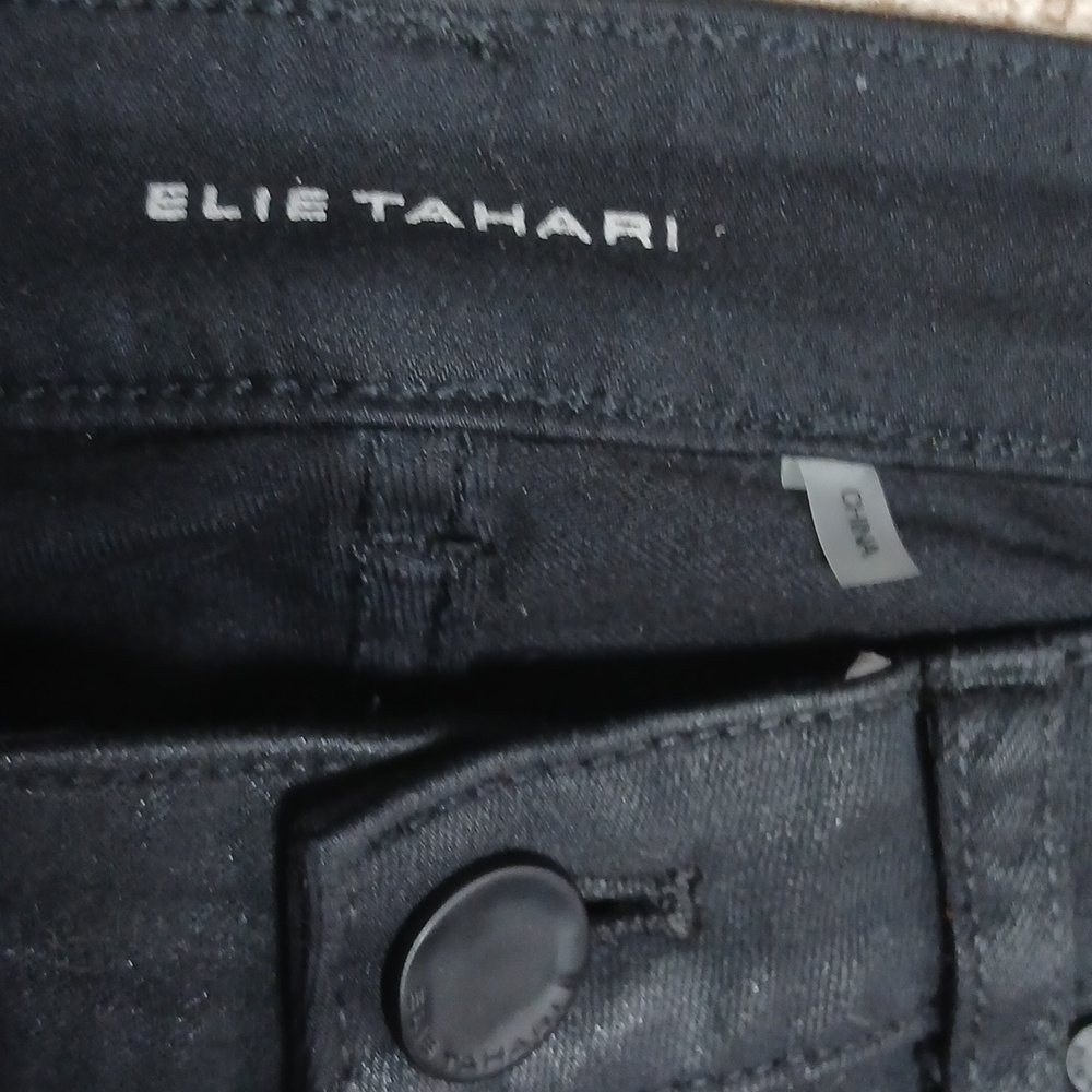 Elie Tahari Coated Azelia Jean Low Rise Skinny Leg Black Denim Jeans Size 25 - Picture 3 of 6